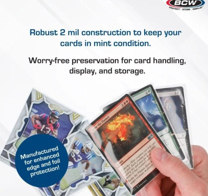 2 mil construction to keep your cards in mint condition. Worry free handling, display and storage.