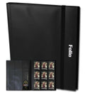 A picture of a black binder for protecting trading cards and keeping them organized.